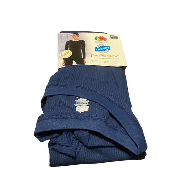 Fruit‎ Of The Loom Women’s Thermal Shirt XXXL 3X 22 Waffle Crew Navy Blue NEW - Picture 1 of 5
